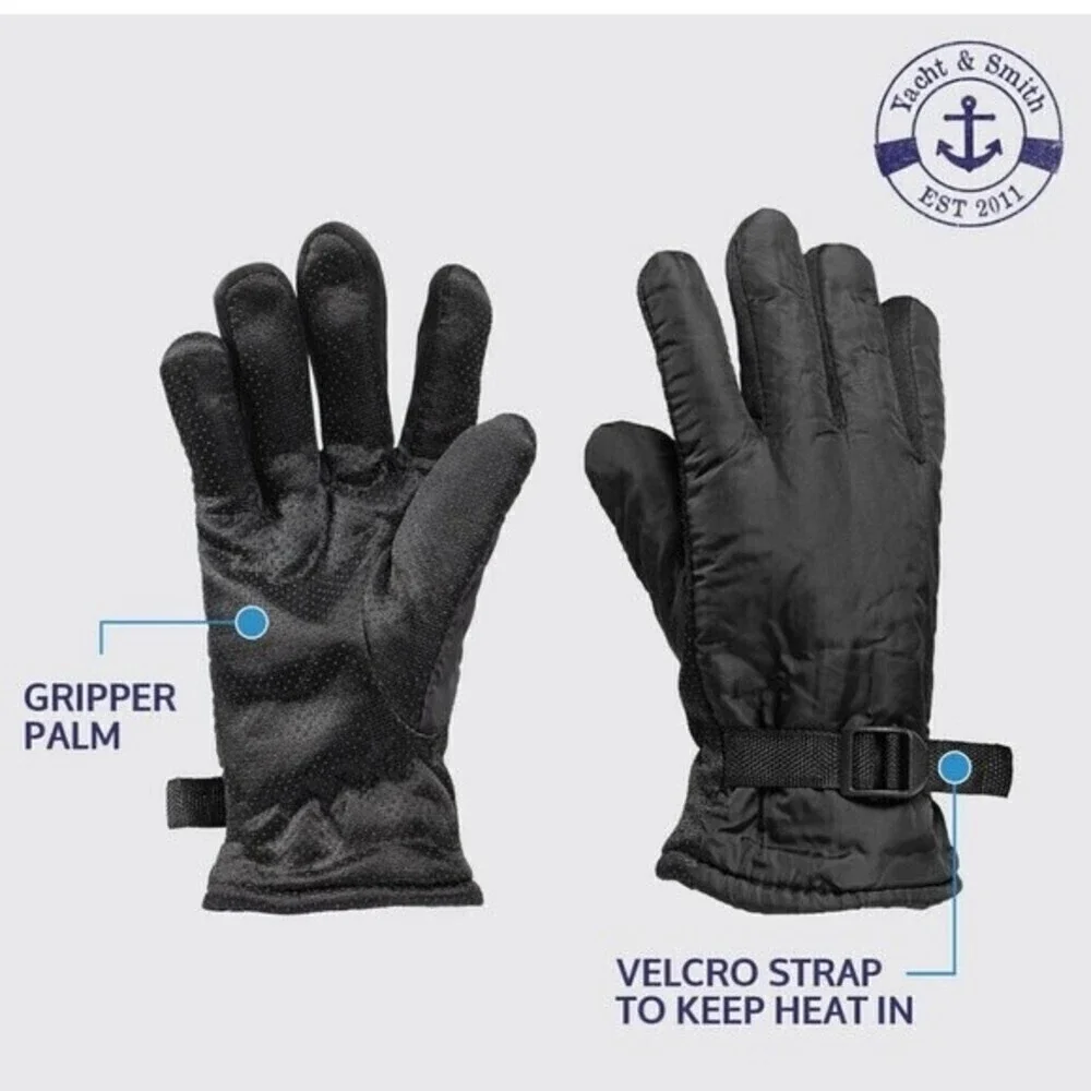 Yacht & Smith Winter Ski Gloves Fleece Lined Adjustable Strap Water Resistance.